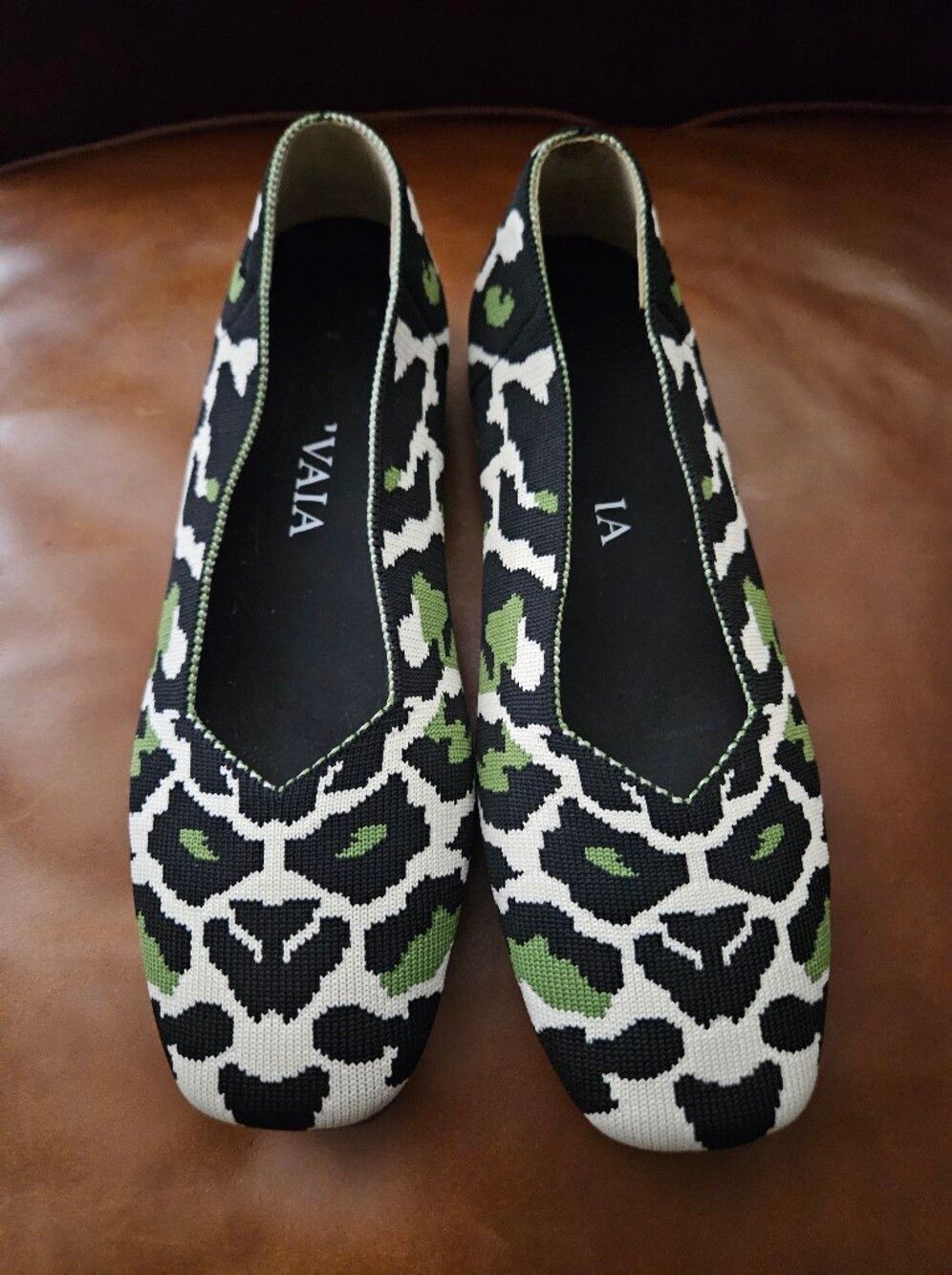 Vivaia Leopard Cream Green Black Women's Flats Sz 36